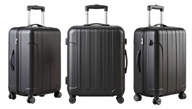 Black Hard-Shell Suitcase Mockup  3D Perspective View, Isolated on Transparent PNG