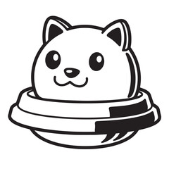Adorable cartoon cat character inside a coffee cup concept design in black and white color