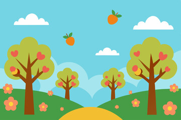 Fototapeta premium peaceful orchard with blooming fruit trees and bee 