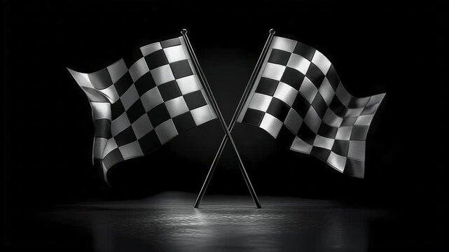 Crossed Racing Checkered Flags on Black Background &ndash; Motorsport Finish Symbol 