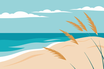 quiet beach with sea oats swaying in the breeze 
