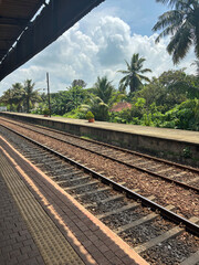 Railway Track Running Beside Palm Trees – Tropical Travel Scene

