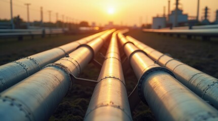 Transporting CO2 through industrial pipes for underground storage A crucial step for carbon sequestration and climate action. Concept Carbon Sequestration, Industrial Pipelines, CO2 Transportation 