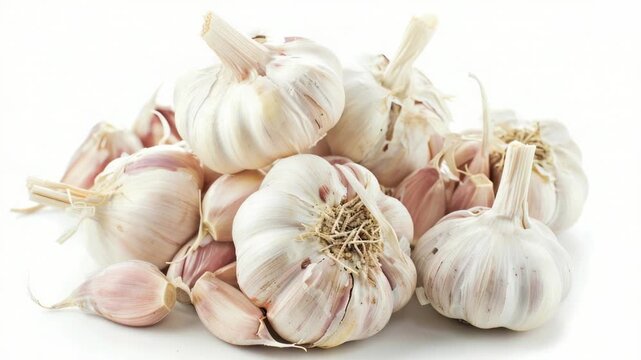stack of garlic cloves on a white surface, ideal for food or kitchen-related projects