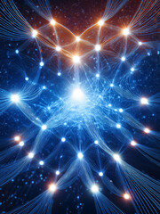 Fototapeta premium Surreal neural network with radiant center and branching pathways Abstract AI web with glowing nodes and surreal digital structure