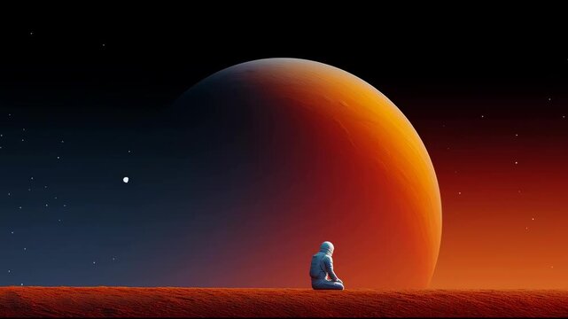 Cosmic environment isolated astronaut on a barren alien landscape in digital art