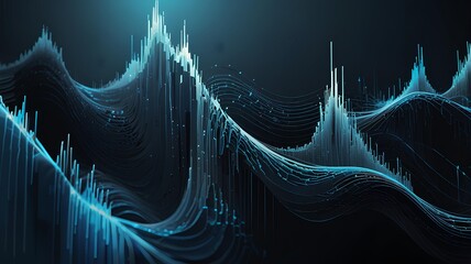Abstract blue wave design illustrating sound, music, and technology with a digital pulse and light frequency