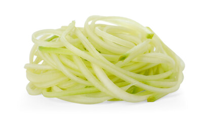 Tasty raw squash noodles isolated on white. Vegetarian dish