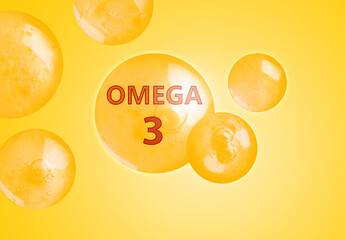 Drops of Omega-3 on yellow gradient background