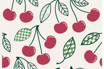 Cherries and gingham leaves pattern fruit