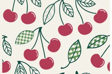 Rolgordijnen Keuken patronen Cherries and gingham leaves pattern fruit  © Anisa283