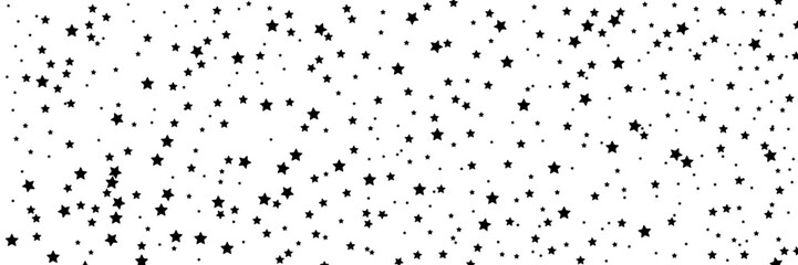 Black confetti stars of different sizes - decorative vector background with scattered pattern. Isolated on white background