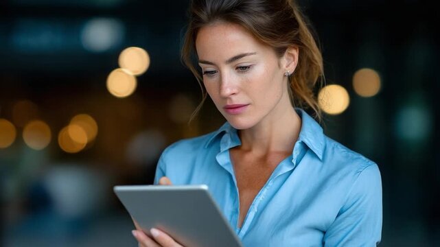 Focused Thought: A determined individual deeply engrossed in a tablet, capturing the essence of modern technology and concentrated introspection.
