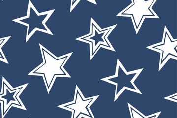 White stars pattern on blue background seamless