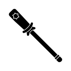 Stylized police baton with impact symbol, bold black law icon vector illustration 