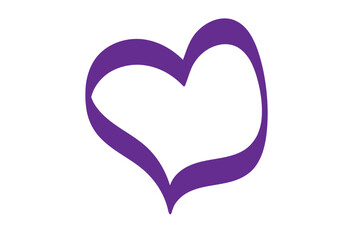A simple, elegant hand-drawn purple heart outline, conveying feelings of love, romance, and affection on a clean white background.