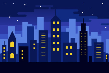 Naklejka premium urban city skyline at night with glowing windows 