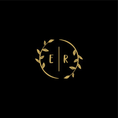 ER feminine and elegant wedding monogram initial logo with circle floral gold
