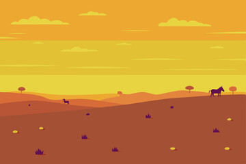 vast steppe with a distant herd of horses 