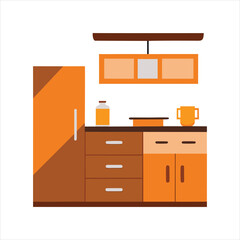 Wooden Cabinet Kitchen Design Vector Art