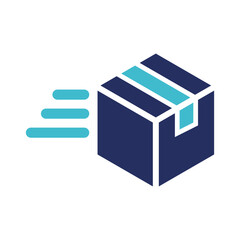 Flat vector illustration of a package with speed motion lines