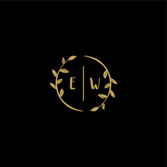 EW feminine and elegant wedding monogram initial logo with circle floral gold