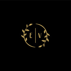 EV feminine and elegant wedding monogram initial logo with circle floral gold