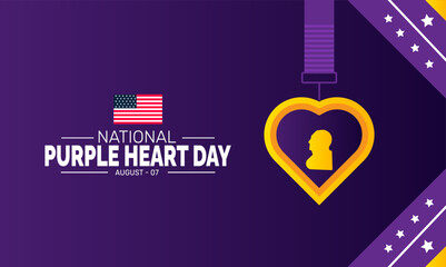 Purple Heart Day tribute background, honoring military sacrifice and bravery, use for banner, poster, card,placard,flyer ,memorial design and event promotion designs