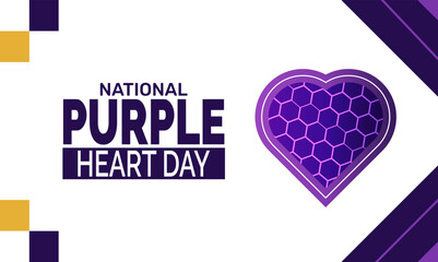Purple Heart Day tribute background, honoring military sacrifice and bravery, use for banner, poster, card,placard,flyer ,memorial design and event promotion designs