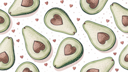 Avocado heart pattern background design for valentine's day love and healthy food themed projects