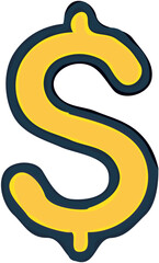 Isolated illustration of a yellow dollar sign with a dark blue outline.