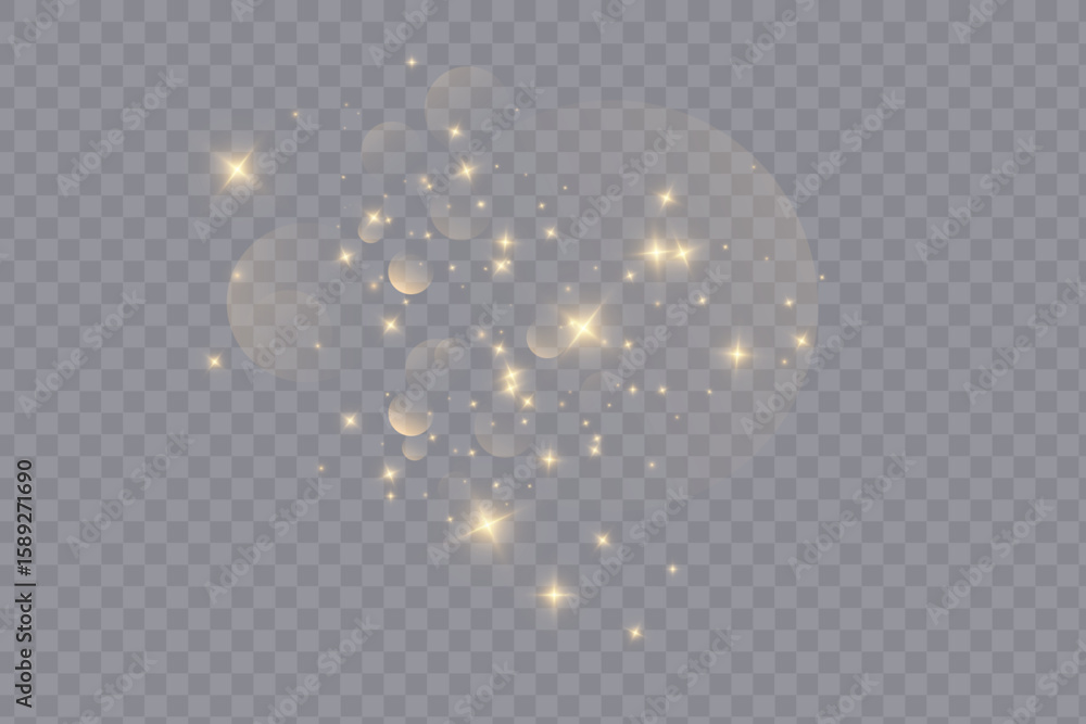 Poster light effect with lots of shiny shimmering particles isolated on transparent background. vector star