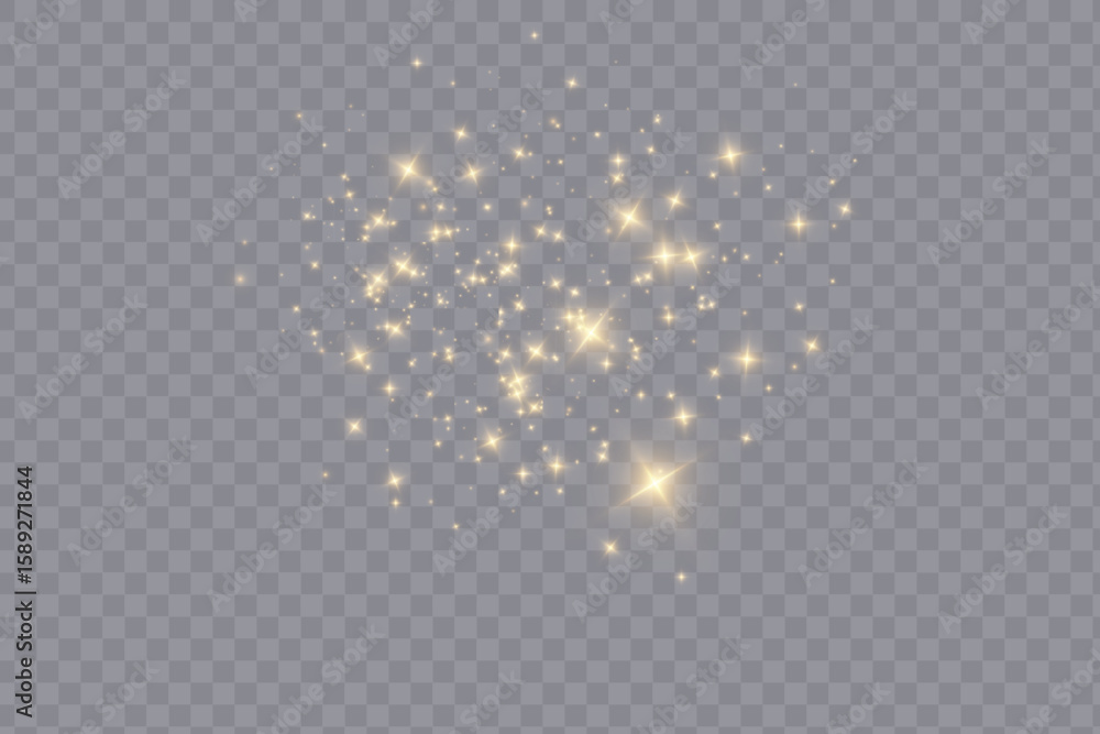 Poster light effect with lots of shiny shimmering particles isolated on transparent background. vector star