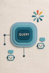 A concentric layout represents data and interaction within a query system enhanced by chatbot nodes