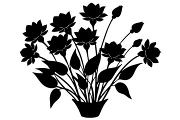 Vector art of silhouette of bouquet of flowers in vase