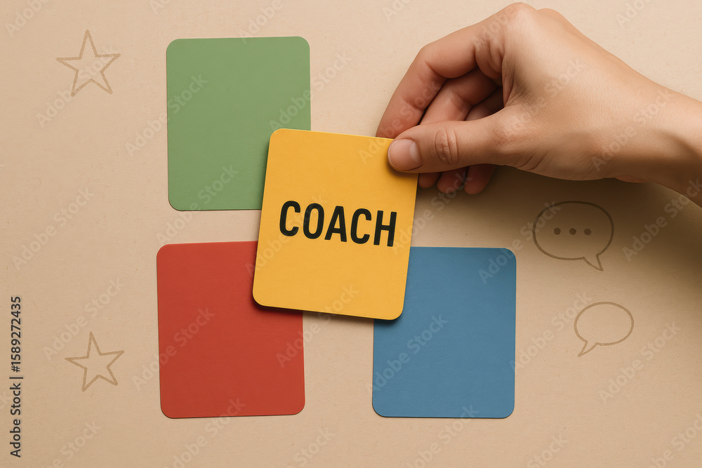 Poster a strategically places a focus card among colorful elements symbolizing guidance and communication i
