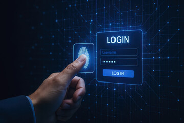 Authentication enhances security by verifying identity through fingerprint scanning technology on a digital login interface