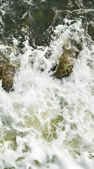 Ocean Waves Crashing on Rocks, White Foam Texture