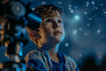 Astronomer stargazing with telescope under vibrant night sky, generative AI
