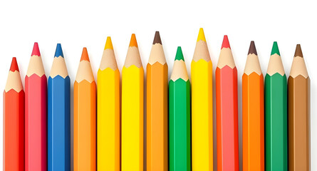 Fototapeta premium rainbow pencils, art supplies, drawing tools, school stationery, colored pencil illustration, white background, education tools, multicolor pencils, back to school, pencil tips, sharp pencils, colored