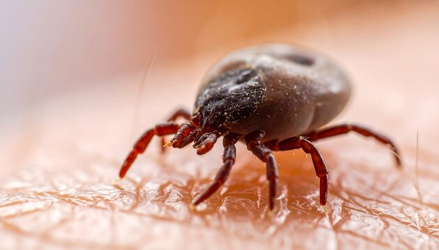 Close-up of a tick on human skin