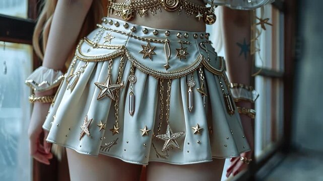 close up pop idol skirt decorated with stars and chain