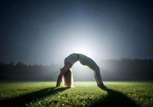 woman doing yoga exercises in the park