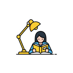 Fototapeta premium Girl Studying with Desk Lamp