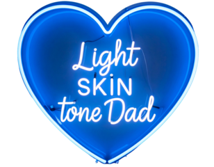  Futuristic Blue Neon Heart with Pulsating Glow and “Dad” Typography, Close-Up Crop on Black