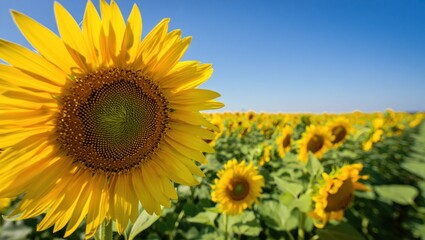 Fototapeta premium Vibrant Sunflower Field Under a Clear Blue Sky