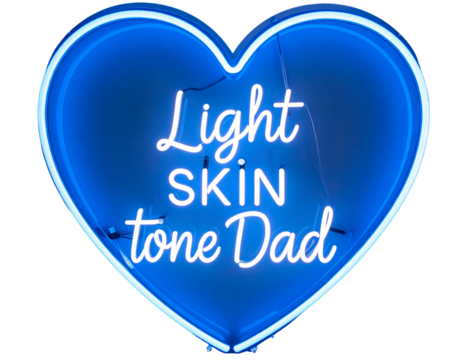 Futuristic Blue Neon Heart with Pulsating Glow and “Dad” Typography, Close-Up Crop on Black