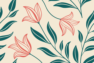 Coral and Teal Floral Pattern seamless botanical