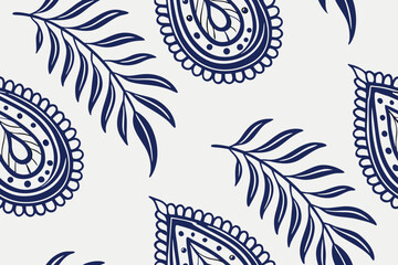 Indigo Paisley and Leaf Pattern floral