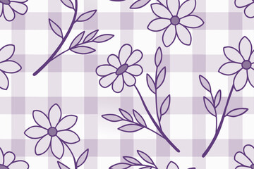 Pastel purple floral gingham pattern checkered